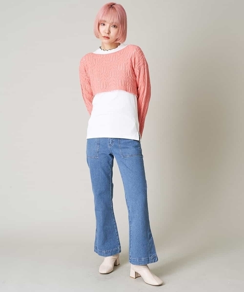 A de a.v.v（アードアー・ヴェ・ヴェ）の「［SET UP対応］デニムフレアパンツ（デニムパンツ・レディース・ブルー・38/36）」の2枚目の写真