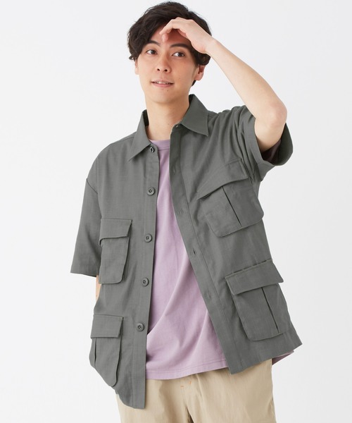 KRIFF MAYER(クリフメイヤー)の「ファティーグ半袖シャツ(シャツ/ブラウス・メンズ・ベージュ/チャコール・MEDIUM/X-LARGE/LARGE/SMALL)」の1枚目の写真