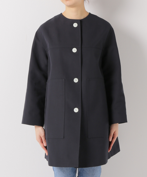 Deuxieme Classe✨ウール二重織ノーカラーコート セール】二重織ギャバBOXYコート（ノーカラージャケット）｜IENA