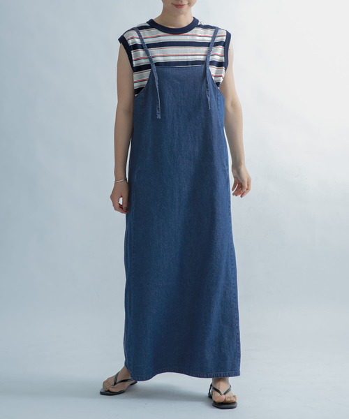 FORK&SPOON(フォークアンドスプーン)の「FORK&SPOON デニムサロペットスカート(ワンピース・レディース・ブルー/ブラック・1)」の1枚目の写真