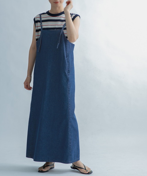 FORK&SPOON(フォークアンドスプーン)の「FORK&SPOON デニムサロペットスカート(ワンピース・レディース・ブルー/ブラック・1)」の3枚目の写真
