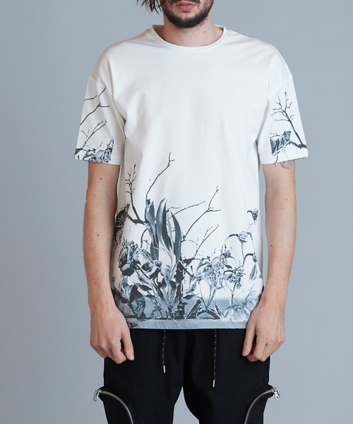 セール】【NO ID.】Withered Flower Print Crew Neck T-shirt 