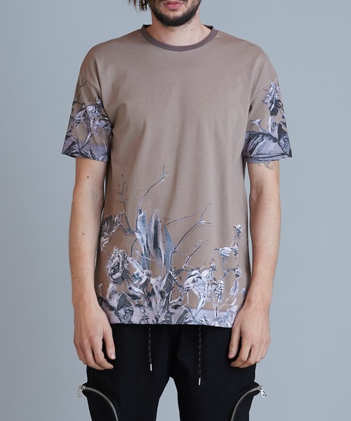 セール】【NO ID.】Withered Flower Print Crew Neck T-shirt 