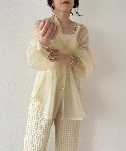 wee9s（ウィークス）の「over size sheer shirt / オーバーサイズシアーシャツ（シャツ/ブラウス・レディース・ブラック/アイボリー/グリーン・FREE）」の12枚目の写真