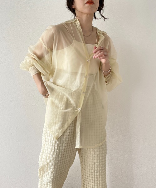 wee9s（ウィークス）の「over size sheer shirt / オーバーサイズシアーシャツ（シャツ/ブラウス・レディース・ブラック/アイボリー/グリーン・FREE）」の21枚目の写真
