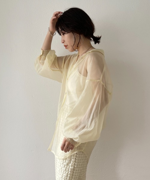 wee9s（ウィークス）の「over size sheer shirt / オーバーサイズシアーシャツ（シャツ/ブラウス・レディース・ブラック/アイボリー/グリーン・FREE）」の14枚目の写真
