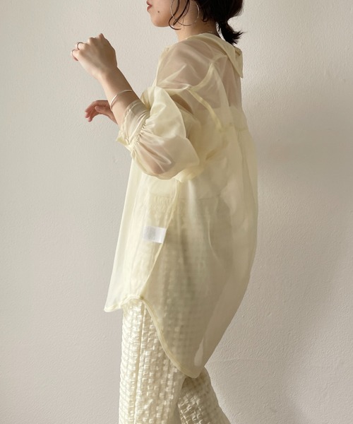 wee9s（ウィークス）の「over size sheer shirt / オーバーサイズシアーシャツ（シャツ/ブラウス・レディース・ブラック/アイボリー/グリーン・FREE）」の15枚目の写真