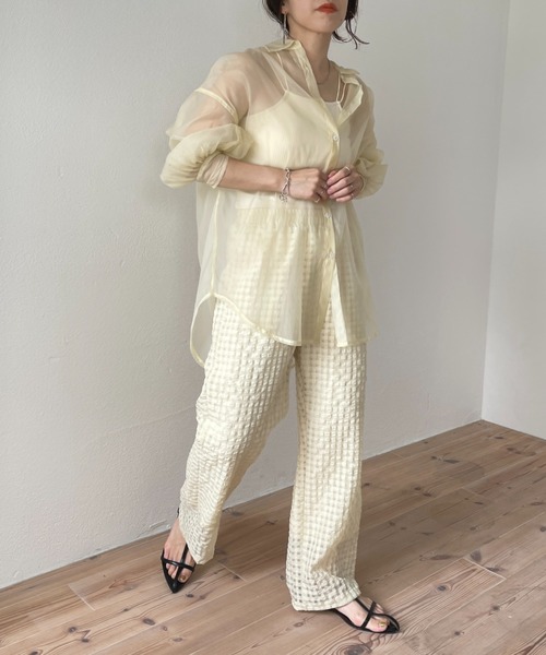 wee9s（ウィークス）の「over size sheer shirt / オーバーサイズシアーシャツ（シャツ/ブラウス・レディース・ブラック/アイボリー/グリーン・FREE）」の19枚目の写真