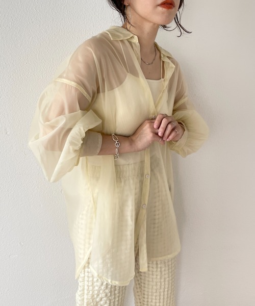 wee9s（ウィークス）の「over size sheer shirt / オーバーサイズシアーシャツ（シャツ/ブラウス・レディース・ブラック/アイボリー/グリーン・FREE）」の13枚目の写真