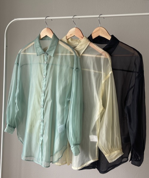 wee9s（ウィークス）の「over size sheer shirt / オーバーサイズシアーシャツ（シャツ/ブラウス・レディース・ブラック/アイボリー/グリーン・FREE）」の4枚目の写真