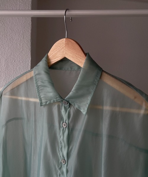 wee9s（ウィークス）の「over size sheer shirt / オーバーサイズシアーシャツ（シャツ/ブラウス・レディース・ブラック/アイボリー/グリーン・FREE）」の6枚目の写真
