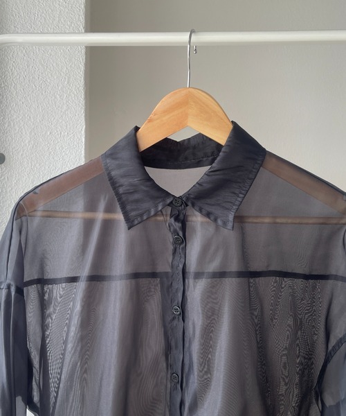 wee9s（ウィークス）の「over size sheer shirt / オーバーサイズシアーシャツ（シャツ/ブラウス・レディース・ブラック/アイボリー/グリーン・FREE）」の8枚目の写真