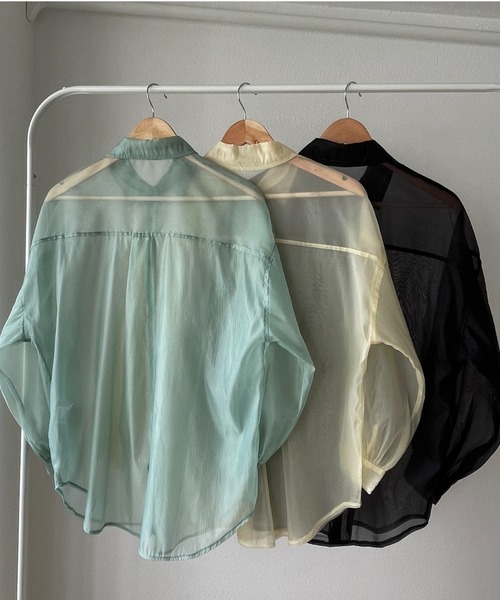 wee9s（ウィークス）の「over size sheer shirt / オーバーサイズシアーシャツ（シャツ/ブラウス・レディース・ブラック/アイボリー/グリーン・FREE）」の5枚目の写真