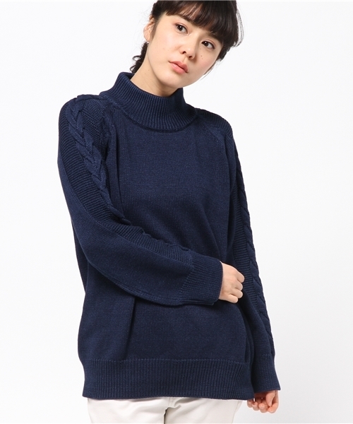 CIAOPANIC(チャオパニック)の「【Ciaopanic】インディゴニット袖ケーブルP/O(ニット/セーター・レディース・インディゴブルー/ライトブルー・FREE)」の1枚目の写真