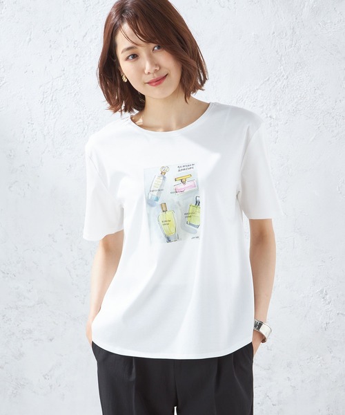 A/C DESIGN BY ALPHA CUBIC(エーシーデザインバイアルファキュービック)の「【接触冷感】パフュームプリントTシャツ(Tシャツ/カットソー・レディース・ライトグレー/ブラック/オフホワイト・LL/M/L)」の2枚目の写真