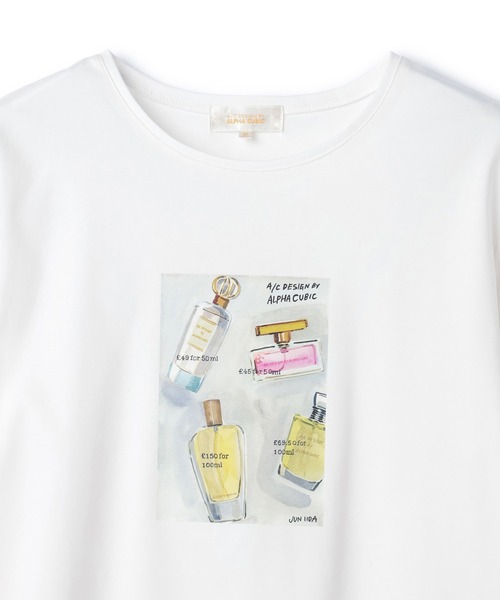 A/C DESIGN BY ALPHA CUBIC(エーシーデザインバイアルファキュービック)の「【接触冷感】パフュームプリントTシャツ(Tシャツ/カットソー・レディース・ライトグレー/ブラック/オフホワイト・LL/M/L)」の13枚目の写真