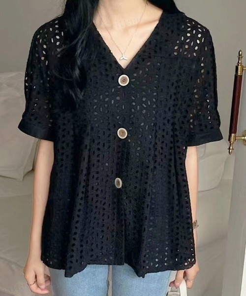 Dalfwin（ダールフィン）の「パンチングレースブラウス（シャツ/ブラウス・レディース・ブラック/ホワイト・FREE）」の6枚目の写真