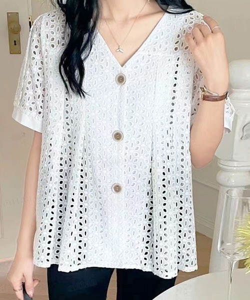 Dalfwin（ダールフィン）の「パンチングレースブラウス（シャツ/ブラウス・レディース・ブラック/ホワイト・FREE）」の4枚目の写真