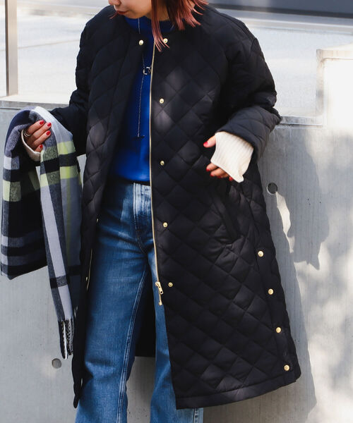 B:MING by BEAMS（ビーミングバイビームス）の「B:MING by BEAMS / キルト ロング コート（ノーカラージャケット・レディース・オリーブ/アイボリー/ブラック・MEDIUM/SMALL）」の4枚目の写真