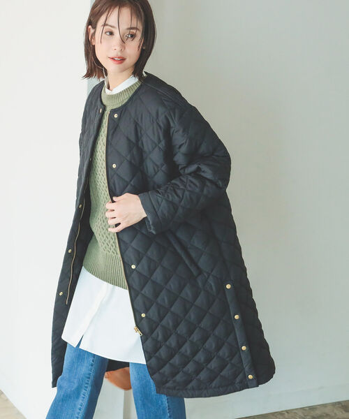 B:MING by BEAMS（ビーミングバイビームス）の「B:MING by BEAMS / キルト ロング コート（ノーカラージャケット・レディース・オリーブ/アイボリー/ブラック・MEDIUM/SMALL）」の18枚目の写真