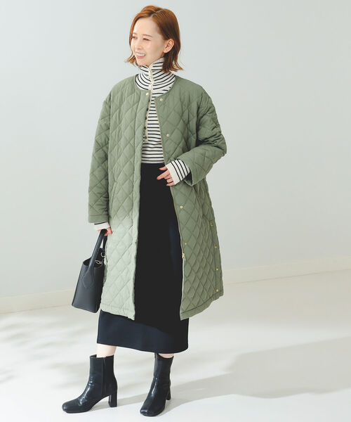 B:MING by BEAMS（ビーミングバイビームス）の「B:MING by BEAMS / キルト ロング コート（ノーカラージャケット・レディース・オリーブ/アイボリー/ブラック・MEDIUM/SMALL）」の15枚目の写真