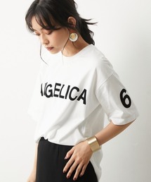 <大きいサイズ>綿100%フロッキープリントTシャツ シックスタイル