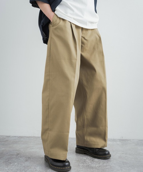 Audience(オーディエンス)の「CAVE カツラギ 1タックセンタープレスワイドパンツ AUD3526(チノパンツ・メンズ・ネイビー/アーミー/キナリ/カーキ・L/XL/M)」の3枚目の写真