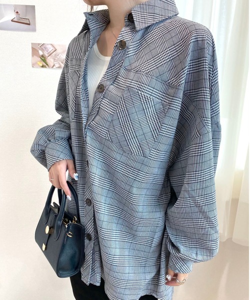 CECIL McBEE(セシルマクビー)の「バックロゴ刺繍チェックシャツ(シャツ/ブラウス・レディース・グレー/ライトベージュ/ベージュ/ブラウン・MEDIUM)」の6枚目の写真