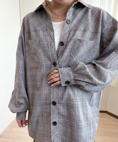 CECIL McBEE(セシルマクビー)の「バックロゴ刺繍チェックシャツ(シャツ/ブラウス・レディース・グレー/ライトベージュ/ベージュ/ブラウン・MEDIUM)」の8枚目の写真