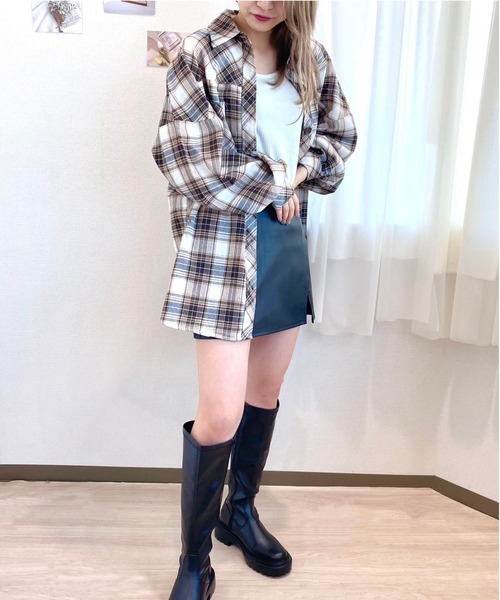 CECIL McBEE(セシルマクビー)の「バックロゴ刺繍チェックシャツ(シャツ/ブラウス・レディース・グレー/ライトベージュ/ベージュ/ブラウン・MEDIUM)」の12枚目の写真