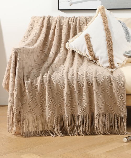 北欧編みフリンジソファーカバー／マルチカバー