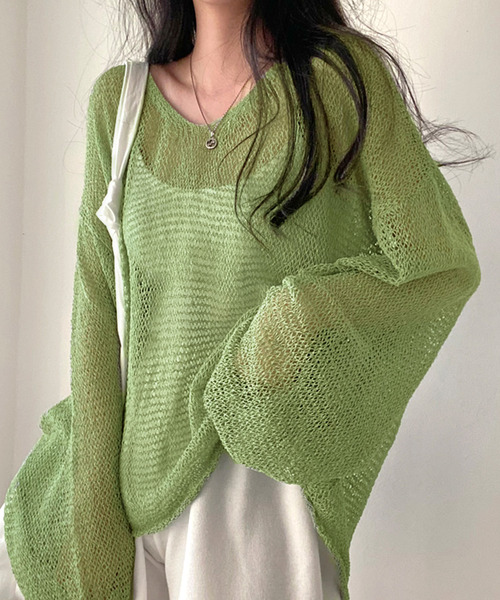 Dita Muaj.（ディータムアージュ）の「シースルールーズニットソー（ニット/セーター・レディース・ブルー/オリーブドラブ/アイボリー・FREE）」の3枚目の写真