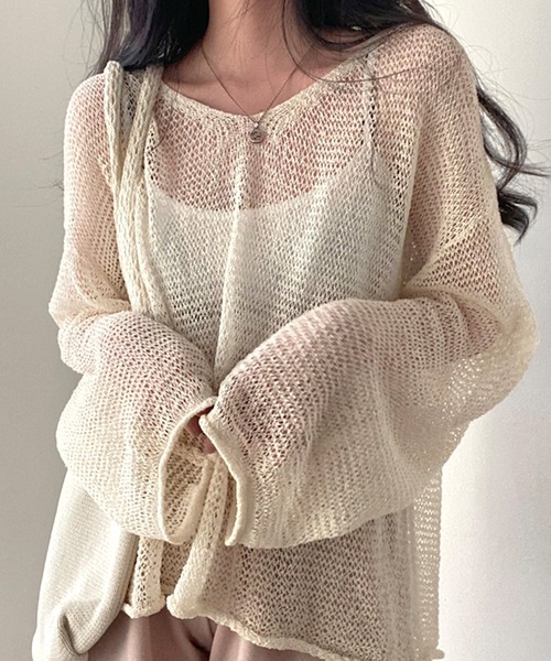 Dita Muaj.（ディータムアージュ）の「シースルールーズニットソー（ニット/セーター・レディース・ブルー/オリーブドラブ/アイボリー・FREE）」の2枚目の写真