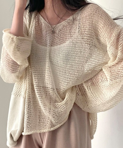 Dita Muaj.（ディータムアージュ）の「シースルールーズニットソー（ニット/セーター・レディース・ブルー/オリーブドラブ/アイボリー・FREE）」の14枚目の写真