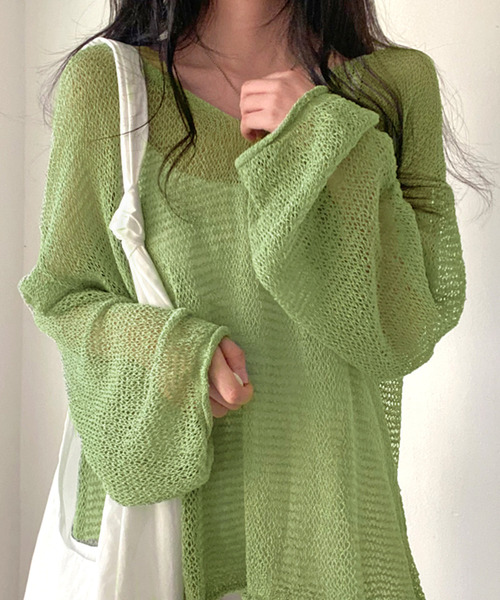 Dita Muaj.（ディータムアージュ）の「シースルールーズニットソー（ニット/セーター・レディース・ブルー/オリーブドラブ/アイボリー・FREE）」の8枚目の写真