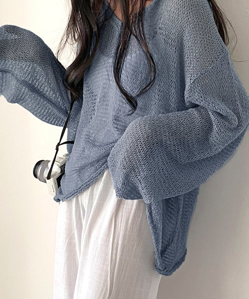 Dita Muaj.（ディータムアージュ）の「シースルールーズニットソー（ニット/セーター・レディース・ブルー/オリーブドラブ/アイボリー・FREE）」の16枚目の写真