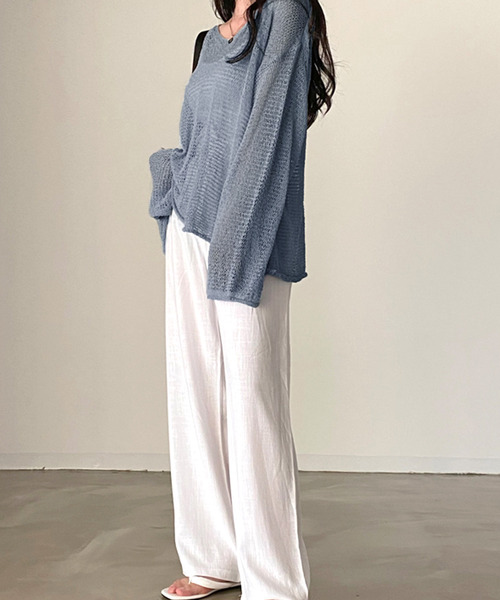 Dita Muaj.（ディータムアージュ）の「シースルールーズニットソー（ニット/セーター・レディース・ブルー/オリーブドラブ/アイボリー・FREE）」の6枚目の写真