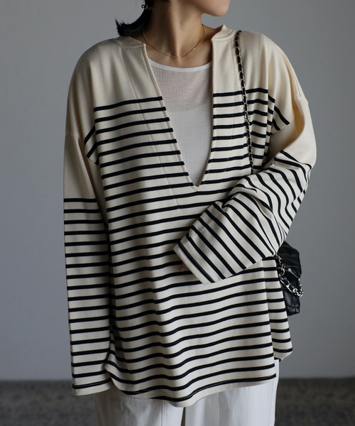 ap retro（アプレトロ）の「カフタン裏毛スウェットルーズプルオーバー（スウェット・レディース・アイボリー/ホワイト×ブラック/ブラック・FREE）」の3枚目の写真