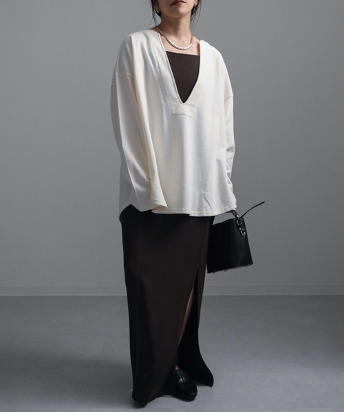 ap retro（アプレトロ）の「カフタン裏毛スウェットルーズプルオーバー（スウェット・レディース・アイボリー/ホワイト×ブラック/ブラック・FREE）」の12枚目の写真