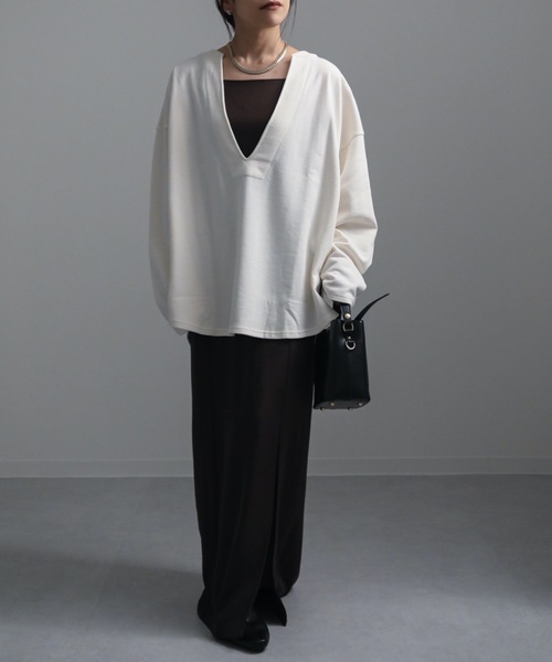 ap retro（アプレトロ）の「カフタン裏毛スウェットルーズプルオーバー（スウェット・レディース・アイボリー/ホワイト×ブラック/ブラック・FREE）」の13枚目の写真