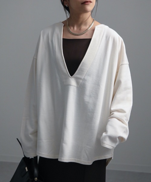 ap retro（アプレトロ）の「カフタン裏毛スウェットルーズプルオーバー（スウェット・レディース・アイボリー/ホワイト×ブラック/ブラック・FREE）」の4枚目の写真