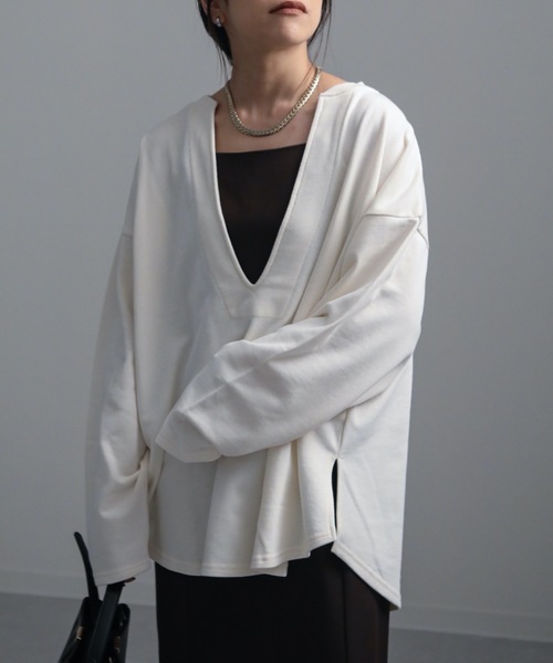 ap retro（アプレトロ）の「カフタン裏毛スウェットルーズプルオーバー（スウェット・レディース・アイボリー/ホワイト×ブラック/ブラック・FREE）」の5枚目の写真