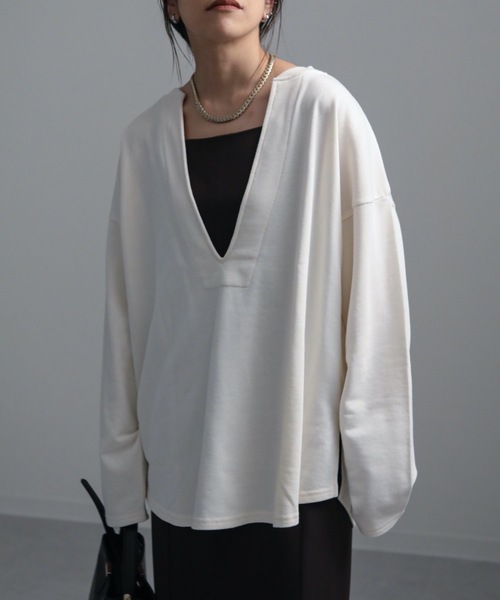 ap retro（アプレトロ）の「カフタン裏毛スウェットルーズプルオーバー（スウェット・レディース・アイボリー/ホワイト×ブラック/ブラック・FREE）」の6枚目の写真