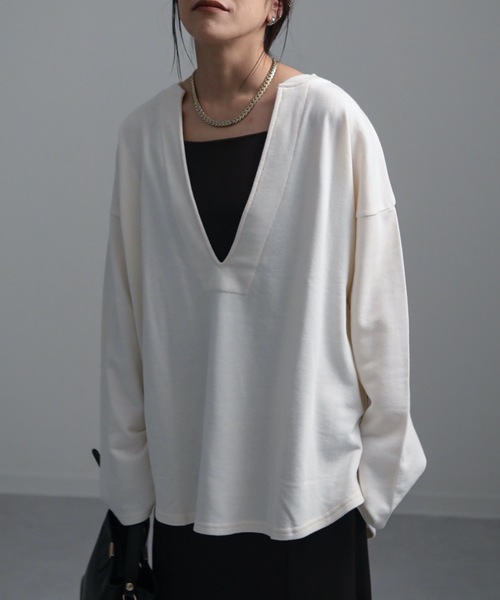 ap retro（アプレトロ）の「カフタン裏毛スウェットルーズプルオーバー（スウェット・レディース・アイボリー/ホワイト×ブラック/ブラック・FREE）」の7枚目の写真