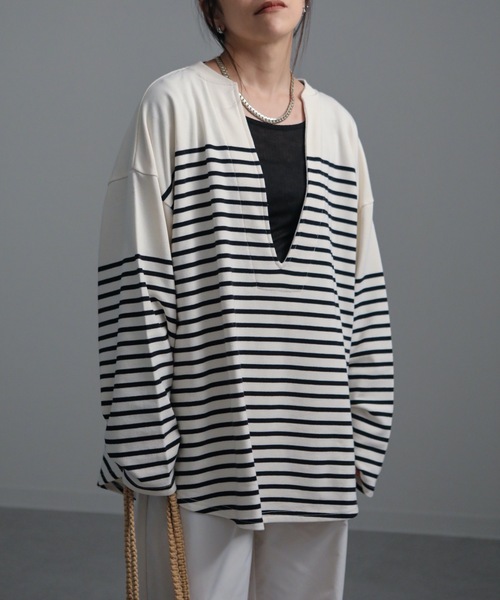 ap retro（アプレトロ）の「カフタン裏毛スウェットルーズプルオーバー（スウェット・レディース・アイボリー/ホワイト×ブラック/ブラック・FREE）」の16枚目の写真