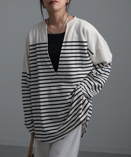 ap retro（アプレトロ）の「カフタン裏毛スウェットルーズプルオーバー（スウェット・レディース・アイボリー/ホワイト×ブラック/ブラック・FREE）」の20枚目の写真