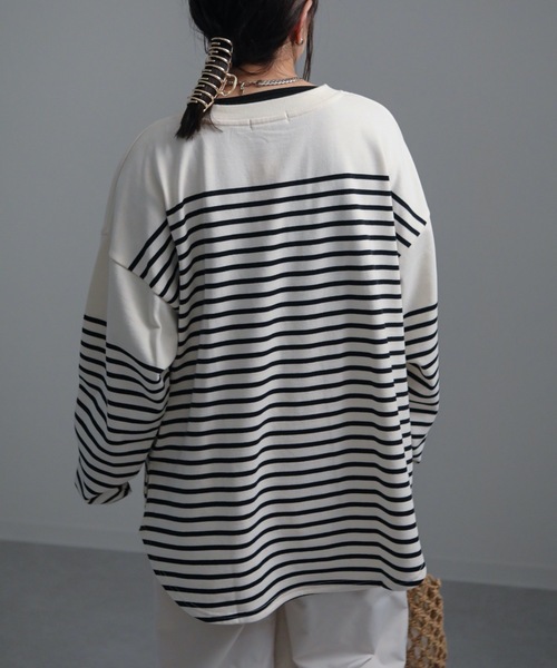 ap retro（アプレトロ）の「カフタン裏毛スウェットルーズプルオーバー（スウェット・レディース・アイボリー/ホワイト×ブラック/ブラック・FREE）」の22枚目の写真