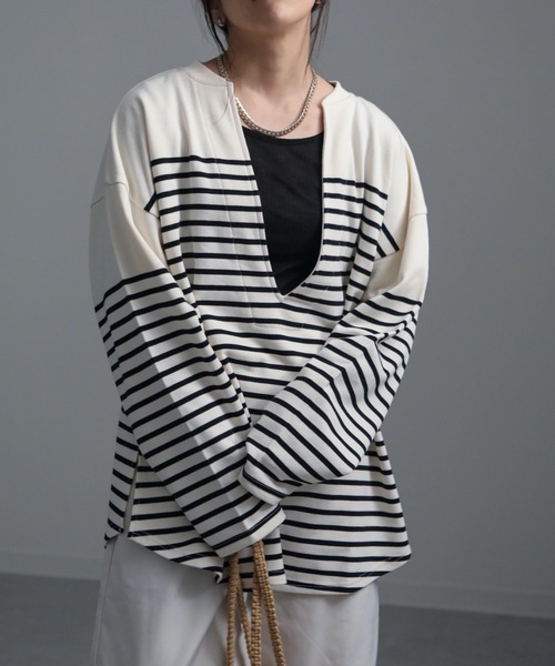 ap retro（アプレトロ）の「カフタン裏毛スウェットルーズプルオーバー（スウェット・レディース・アイボリー/ホワイト×ブラック/ブラック・FREE）」の17枚目の写真