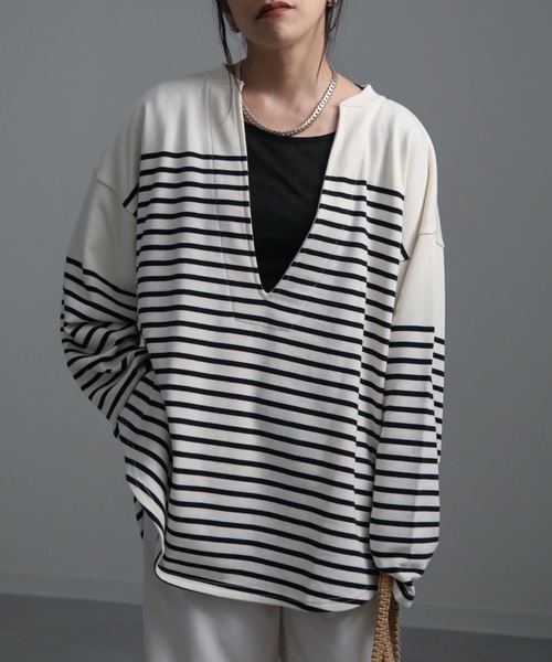 ap retro（アプレトロ）の「カフタン裏毛スウェットルーズプルオーバー（スウェット・レディース・アイボリー/ホワイト×ブラック/ブラック・FREE）」の18枚目の写真