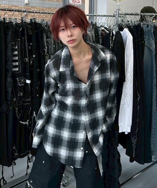 Never mind the XU】chiffon check shirt / 【ネバーマインド ザ